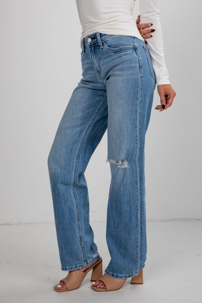 Ellie Light Wash High-Rise Distressed Slim Wide Leg Jeans