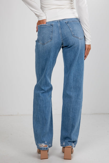 Ellie Light Wash High-Rise Distressed Slim Wide Leg Jeans