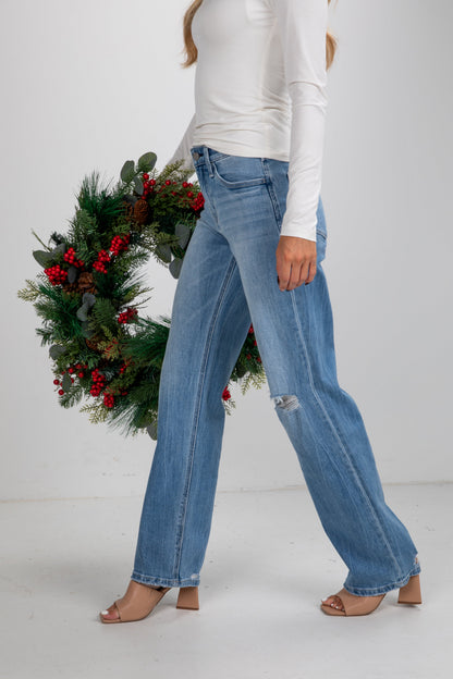 Ellie Light Wash High-Rise Distressed Slim Wide Leg Jeans