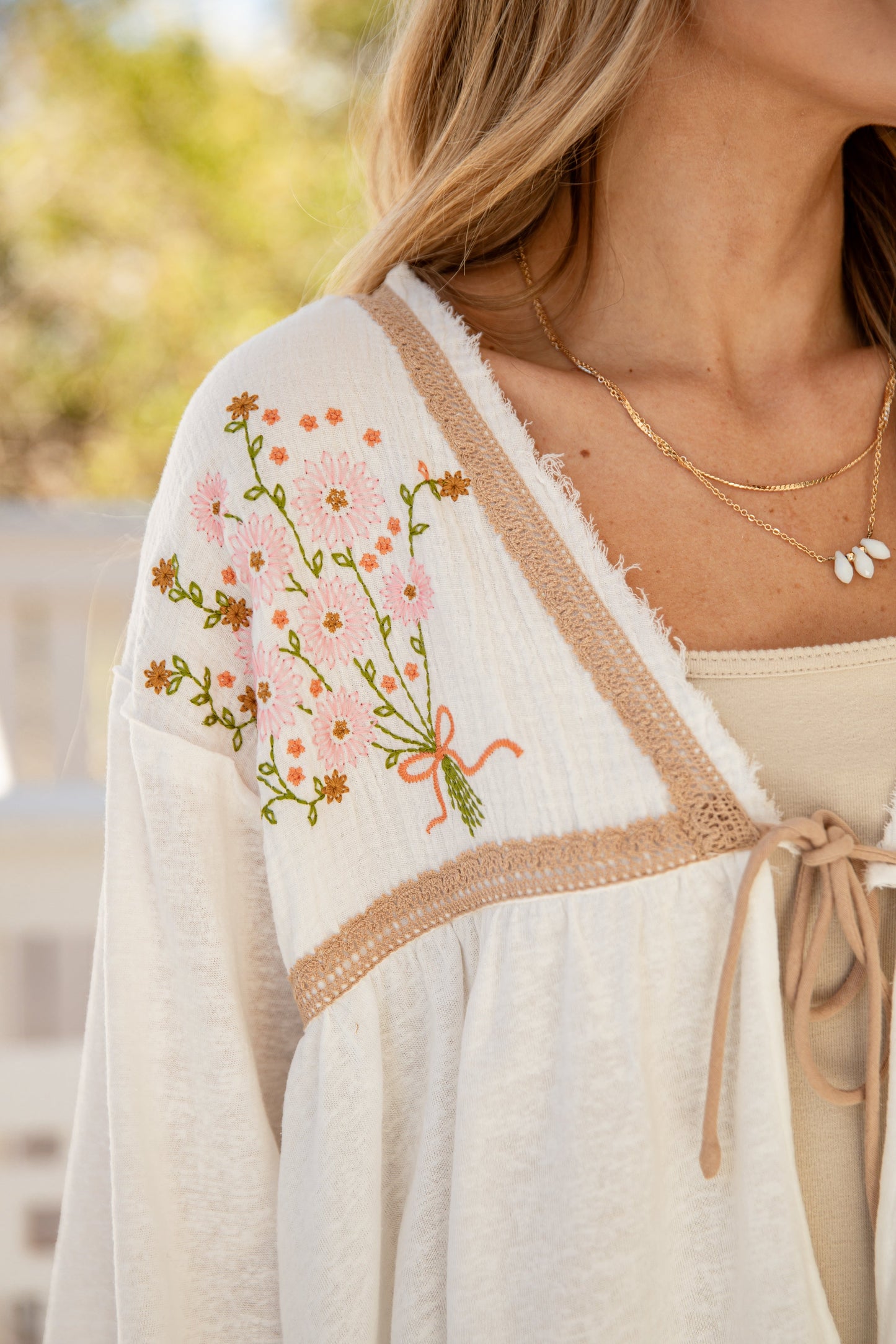 Blossom Stitch Embroidered Ivory Blouse