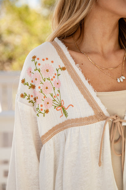 Blossom Stitch Embroidered Ivory Blouse