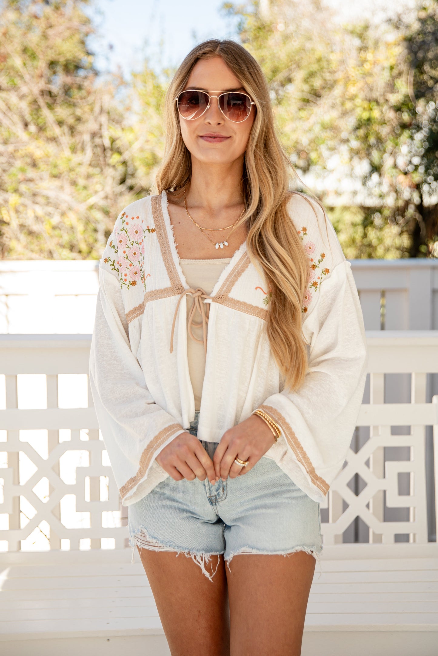 Blossom Stitch Embroidered Ivory Blouse