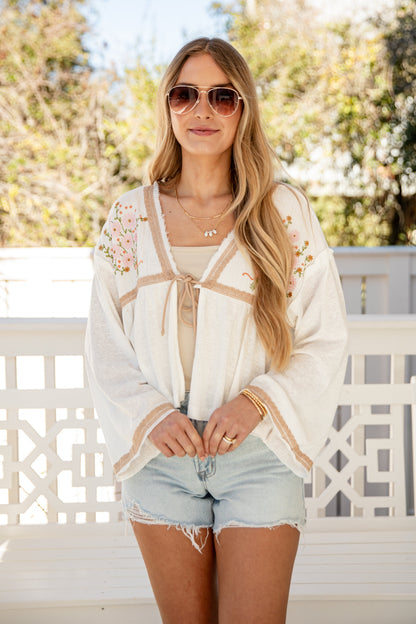 Blossom Stitch Embroidered Ivory Blouse