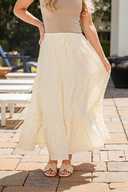 Dainty Fields Tiered Ivory Maxi Skirt