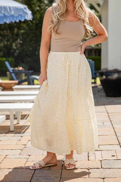 Dainty Fields Tiered Ivory Maxi Skirt