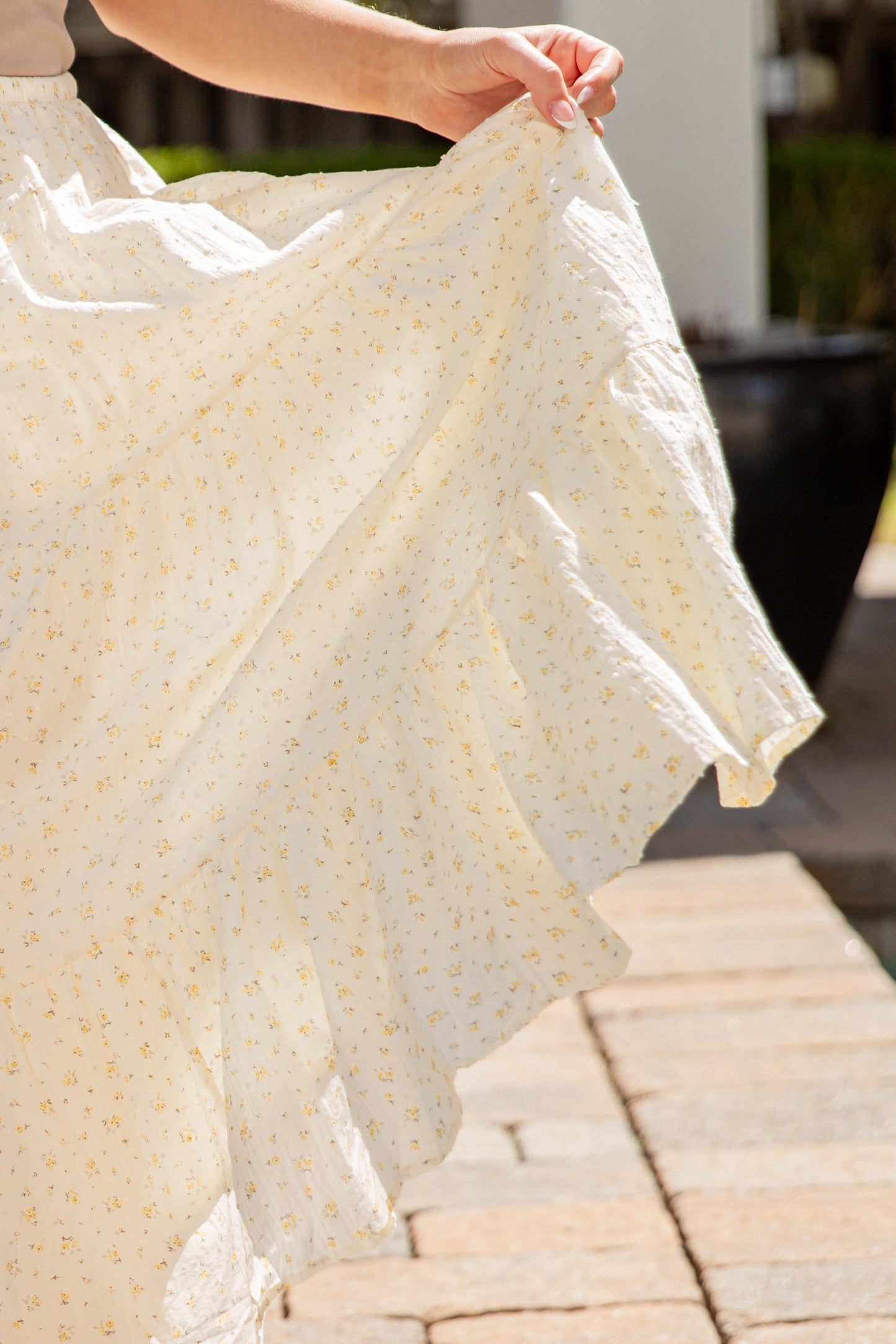 Dainty Fields Tiered Ivory Maxi Skirt