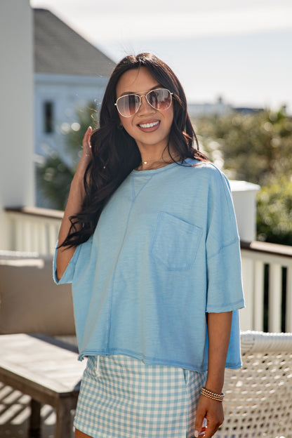 Captivating Aesthetic Light Blue Casual Top