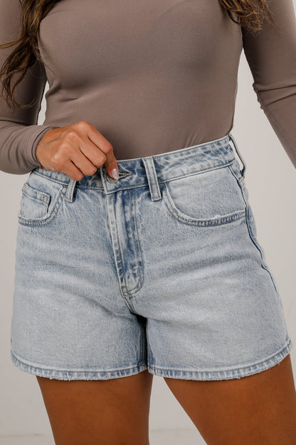 Becca Light Wash High-Rise Denim Shorts