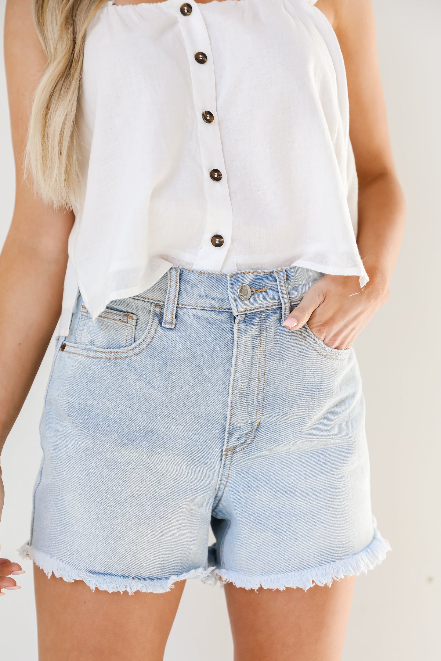 Come In With The Tide Frayed Denim Shorts