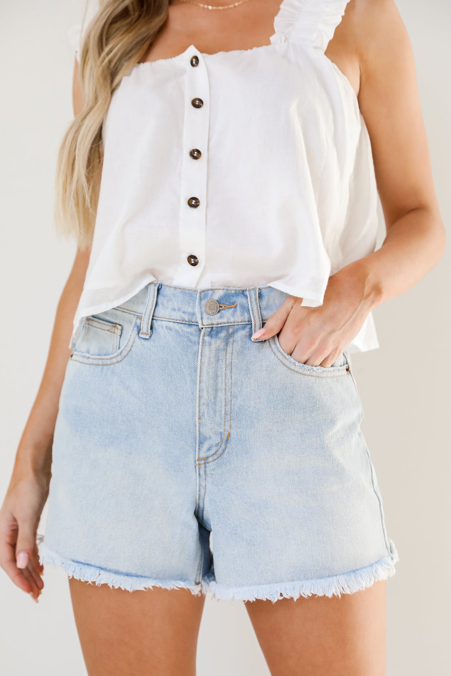 Come In With The Tide Frayed Denim Shorts