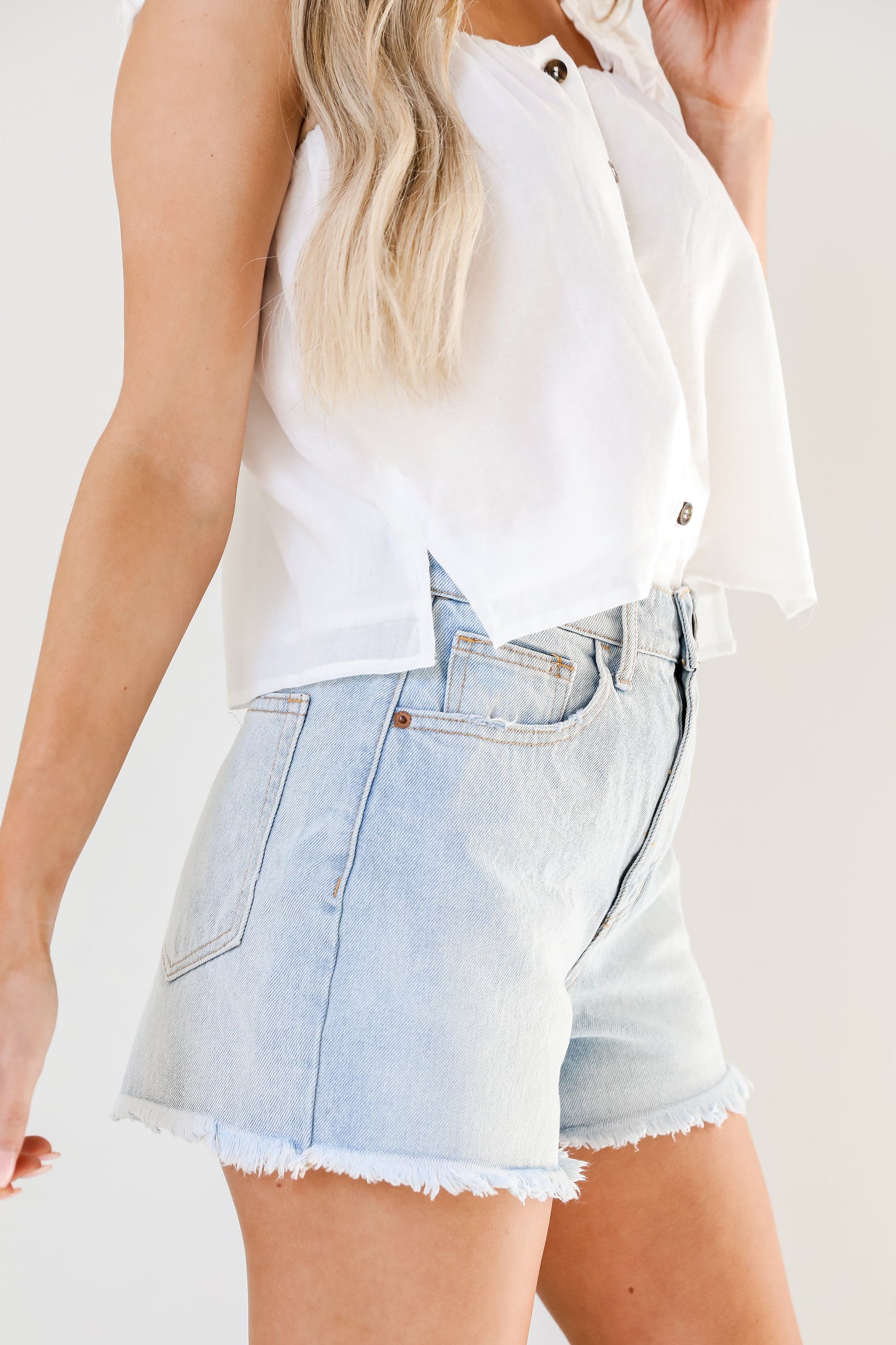 Come In With The Tide Frayed Denim Shorts