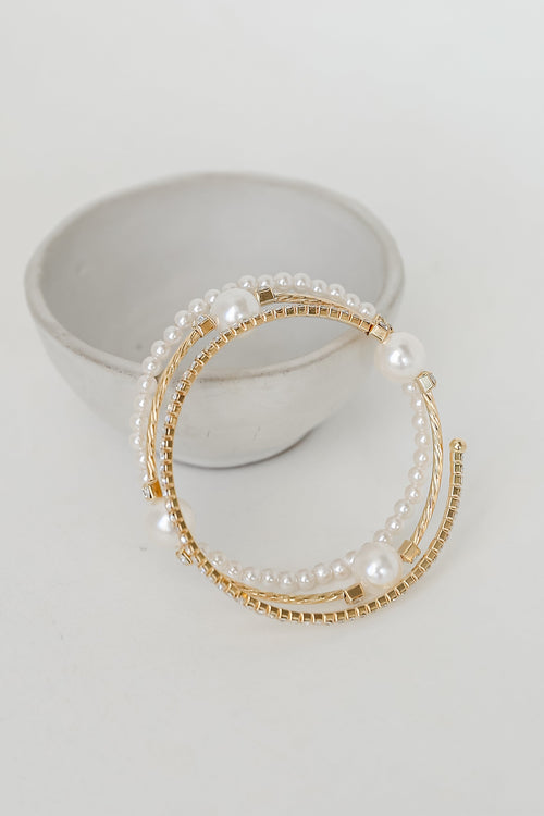 Alayna Gold Pearl + Rhinestone Bracelet Set