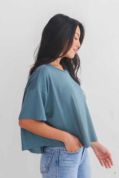 Catherine Teal Ribbed Knit Tee - DU DEAL