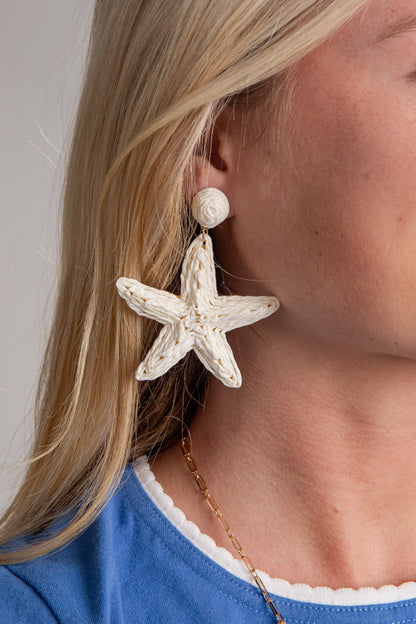 Aster White Woven Starfish Earrings