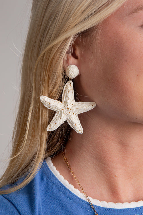Aster White Woven Starfish Earrings