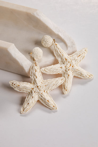 Aster White Woven Starfish Earrings